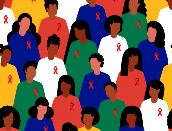 South Africa. World AIDS Day. AIDS Healthcare Foundation. People in the colors of the South African flag. People with red ribbon. Flag of South Africa. Dark-skinned people. African American men and women seamless background. Seamless pattern of  different people. Volunteering in Africa